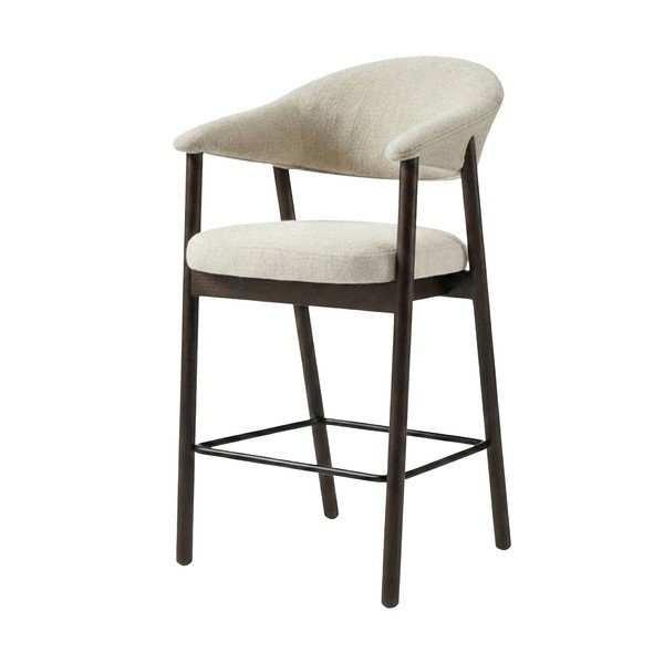 Scaun de bar maro/crem cu cotiere tapițat (înălțime șezut 67 cm) Elk – Unique Furniture