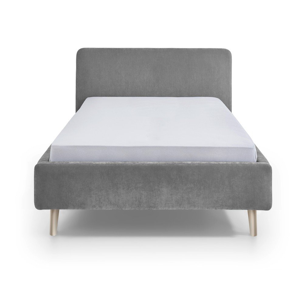 Pat matrimonial gri tapițat cu somieră 120x200 cm Mattis – Meise Möbel