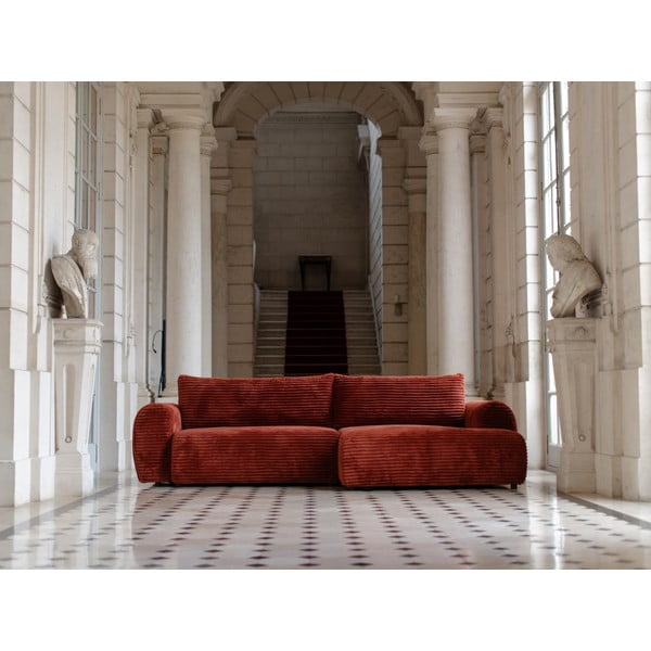 Colțar cărămiziu extensibil cu tapițerie din catifea reiată  (cu colț pe partea dreaptă) Lucien – Bobochic Paris-image-1