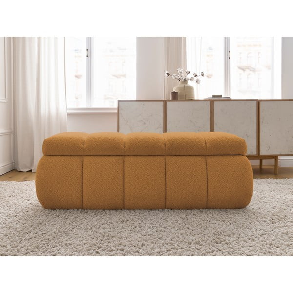 Bancă galben ocru cu tapițerie din țesătură bouclé – Bobochic Paris-image-1