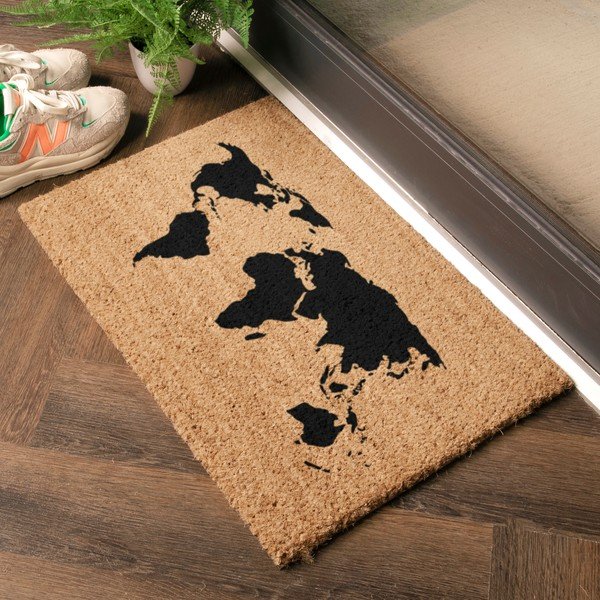 Covoraș de intrare din fibre de nucă de cocos 40x60 cm World Map – Artsy Doormats-image-1