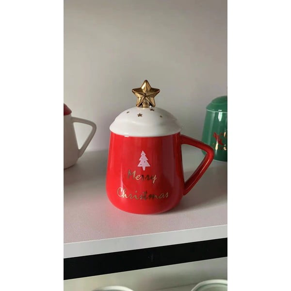 Cană de Crăciun din porțelan Villa d'Este Merry Christmas, 370 ml, roșu-alb