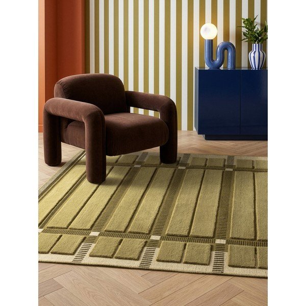 Covor verde/bej țesut manual din lână 120x170 cm – Asiatic Carpets-image-1