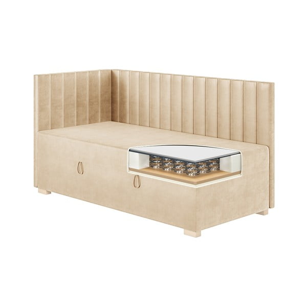Pat pentru copii  bej pe colț cu spațiu de depozitare cu saltea 90x200 cm Snugi – Ghado-image-4