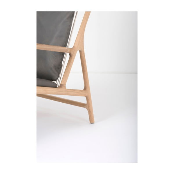 Fotoliu cu structură din lemn masiv de stejar şi tapiţerie din piele bovină Gazzda Dedo, gri-image-4