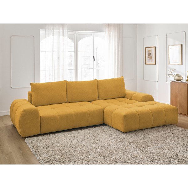 Colțar galben muștar extensibil/cu spațiu de depozitare cu tapițerie din chenille (cu colț pe partea dreaptă/cu șezlong) Everest – Bobochic Paris-image-1