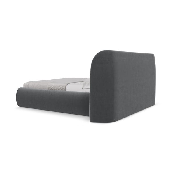 Pat matrimonial gri închis tapițat cu spațiu de depozitare cu somieră 160x200 cm Hauke – Makamii-image-4