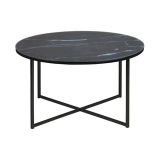 Masă de cafea cu blat cu aspect de marmură Actona Alisma, ⌀ 80 cm, negru