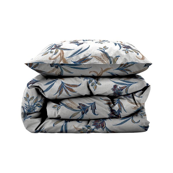 Lenjerie de pat albastră/bej din bumbac satinat pentru pat de o persoană 140x200 cm Soft Tropic – Södahl