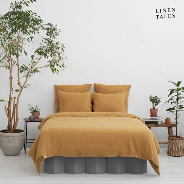 Lenjerie de pat galben-muștar din fibre de cânepă pentru pat de o persoană/extinsă 165x220 cm – Linen Tales