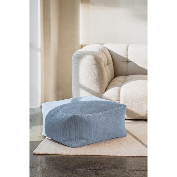 Puf albastru deschis cu tapițerie din catifea reiată Keno – noo.ma-image-1