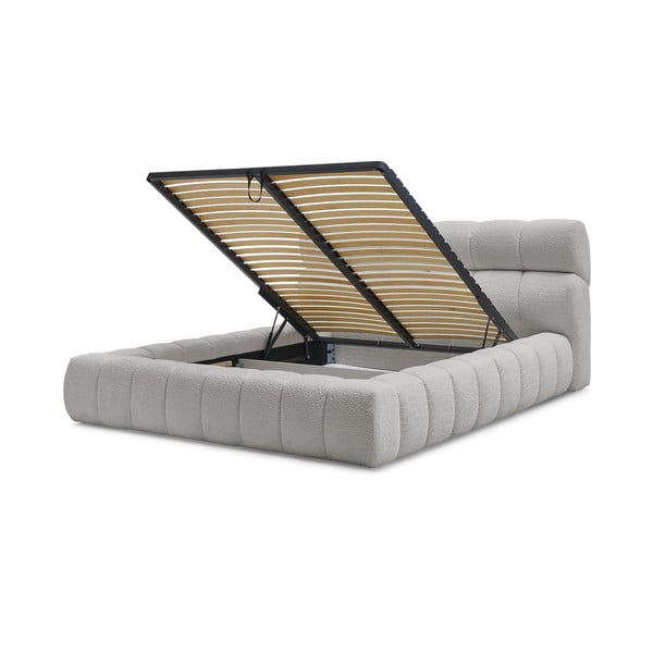 Pat matrimonial gri deschis tapițat cu spațiu de depozitare cu somieră 180x200 cm Mont Blanc – Bobochic Paris-image-4