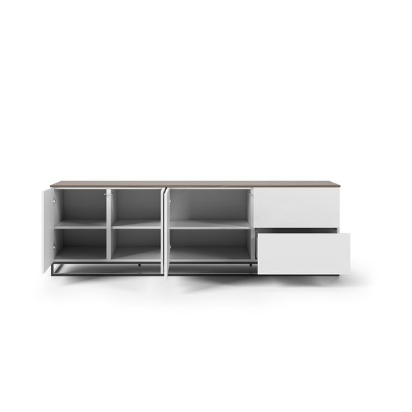 Masă TV cu blat în decor de lemn de nuc TemaHome Join, 200 x 65 cm, alb mat-image-1