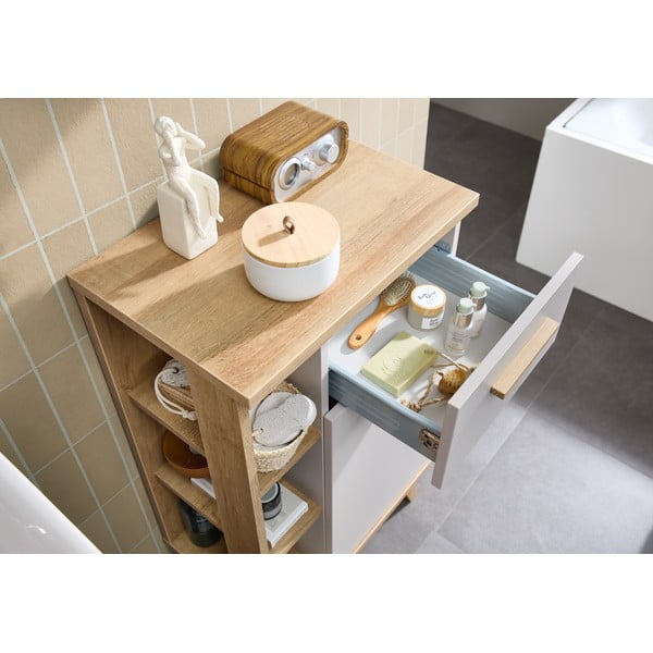 Dulap de baie crem-în culoare naturală jos cu aspect de lemn de stejar 50,5x89,5 cm Quickset 966 – Pelipal-image-3