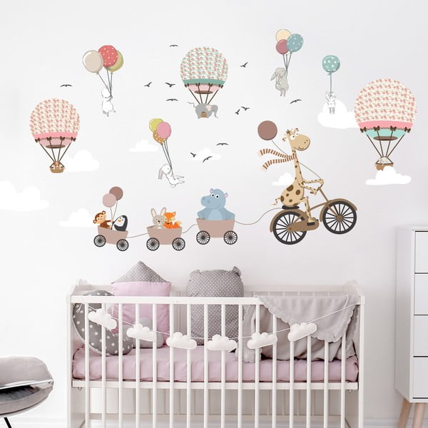 Autocolant de perete pentru copii Ambiance Animals and Hot Air Balloons in the Clouds, 90 x 60 cm-image-2
