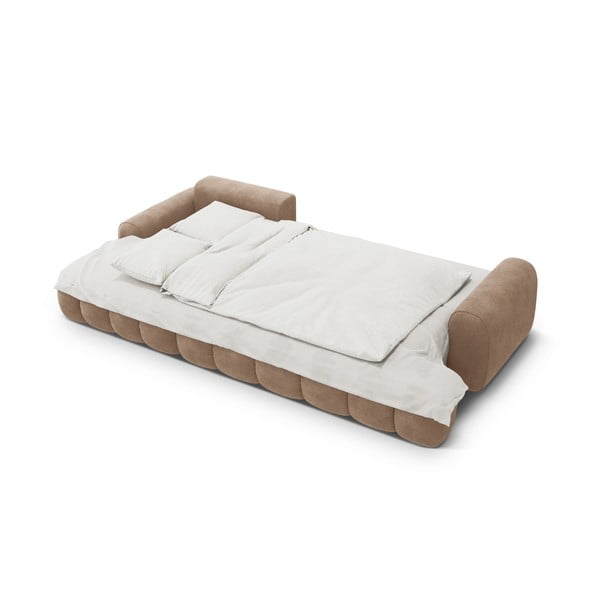 Colțar maro deschis extensibil/cu spațiu de depozitare cu tapițerie din catifea (cu colț pe partea stângă/cu șezlong) Linz – Cosmopolitan Design-image-4