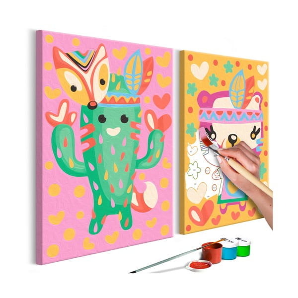 Set DIY pentru crearea unei picturi pe pânză din două părți Artgeist Cactus & Bear, 33 x 23 cm