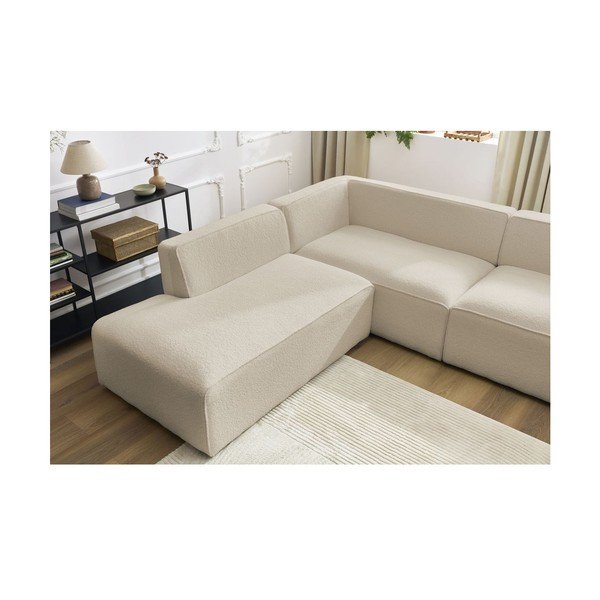 Colțar modular bej cu tapițerie din țesătură bouclé (cu colț pe partea stângă/în formă de "U") Megeve – Bobochic Paris-image-3