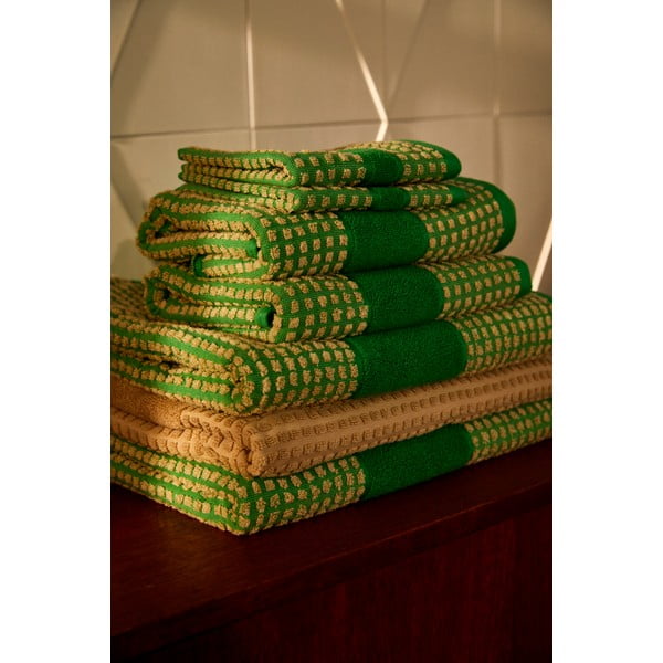 Prosop verde/bej din bumbac organic 70x140 cm Check – JUNA-image-3