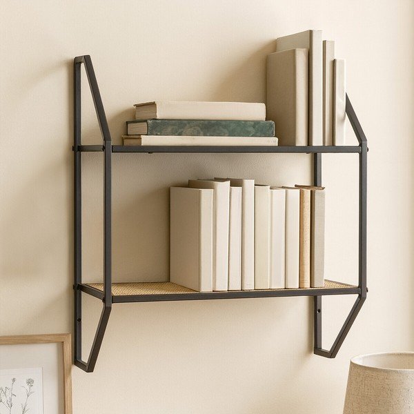 Raft negru/în culoare naturală etajat din metal 61 cm Depok – Premier Housewares-image-1