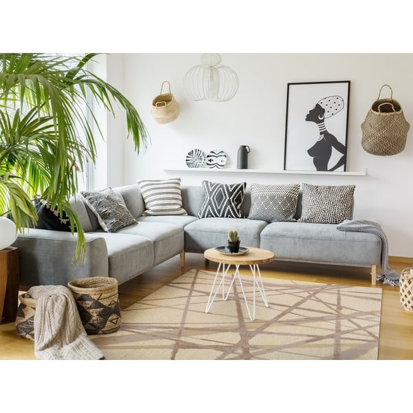 Covor bej din lână 100x180 cm Sticks – Agnella-image-1