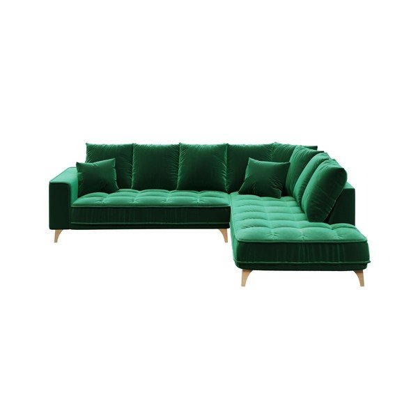 Colțar din catifea cu șezlong pe partea dreaptă devichy Chloe, 288 cm, verde închis-image-2