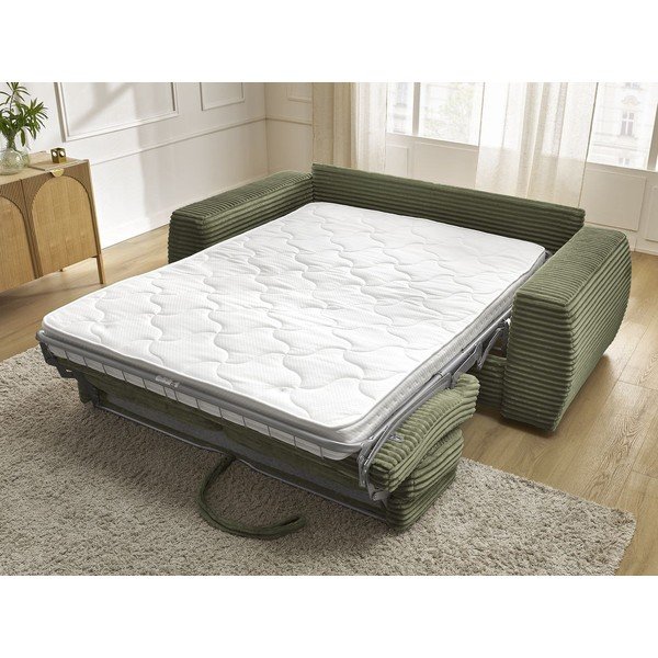 Canapea verde pentru dormitul zilnic/extensibilă cu tapițerie din catifea reiată  220 cm Hugo – Bobochic Paris-image-1