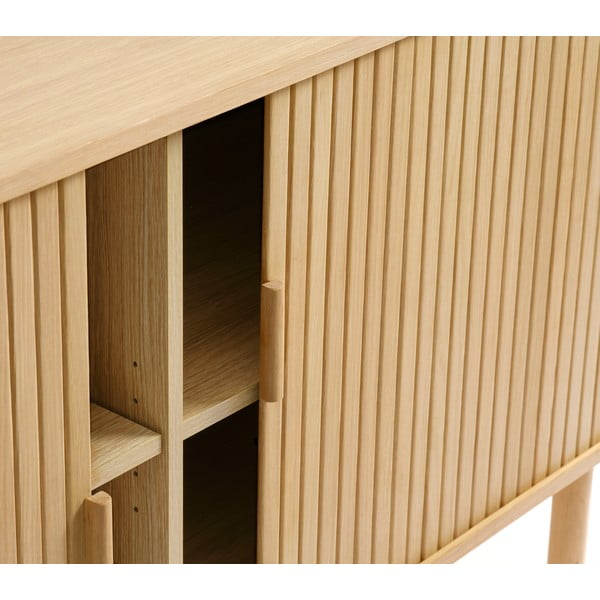 Comodă joasă cu aspect de lemn de stejar cu ușă glisantă 76x160 cm Cavo – Unique Furniture-image-1