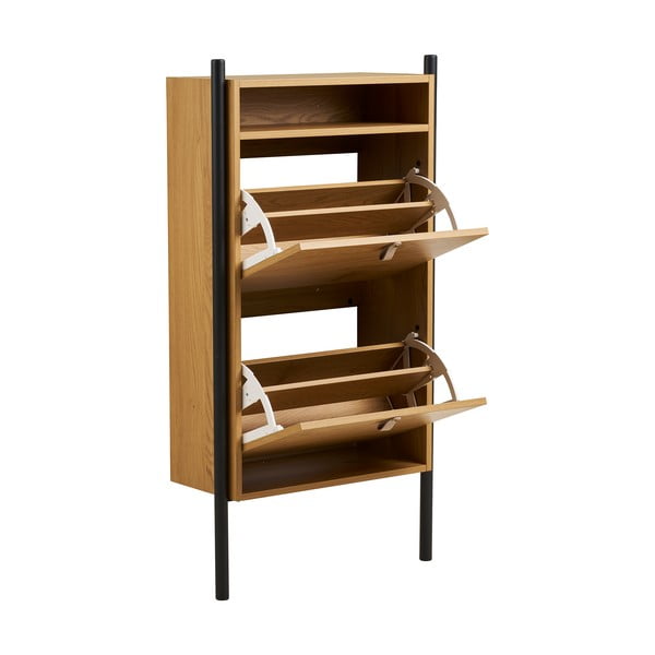 Pantofar în culoare naturală cu deschidere înclinată cu aspect de lemn de stejar 62x118x26 cm Barco – House Nordic-image-4