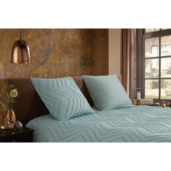 Lenjerie de pat verde-deschis din microfibră pentru pat dublu/extinsă 200x220 cm Pure Zigzag – Good Morning-image-1