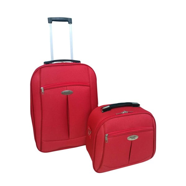 Set valiză călătorii pe roți și geantă cosmetice Travel World, roșu