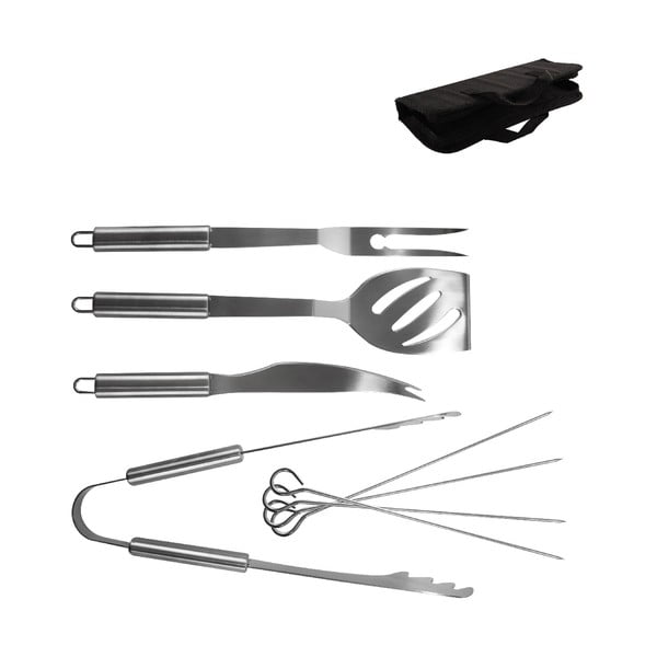Set 8 unelte pentru grătar din inox cu husă Orion Grill, lungime 34,5 cm