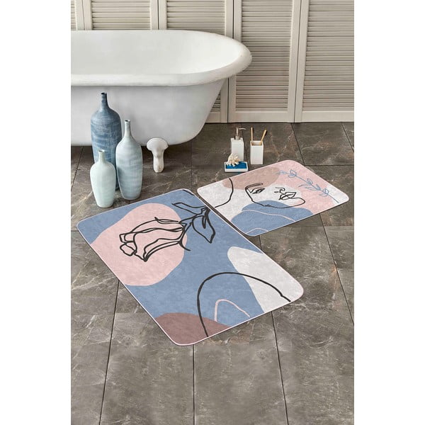 Covorașe de baie albastre/roz 2 buc. din catifea 60x100 cm Abstract Faces – Mila Home-image-2