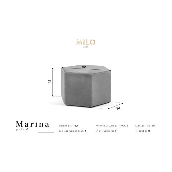 Puf Milo Casa Marina, ⌀ 60 cm, gri închis-image-2