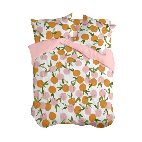 Husă de pilotă portocalie-roz pentru pat de o persoană 140x200 cm Peach fruits – Aware