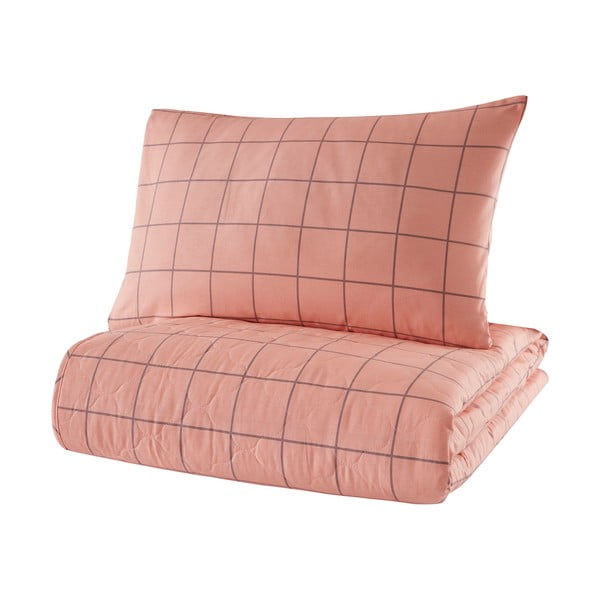 Cuvertură de pat cu față de pernă din bumbac ranforce Mijolnir Piga, 180 x 225 cm, roz