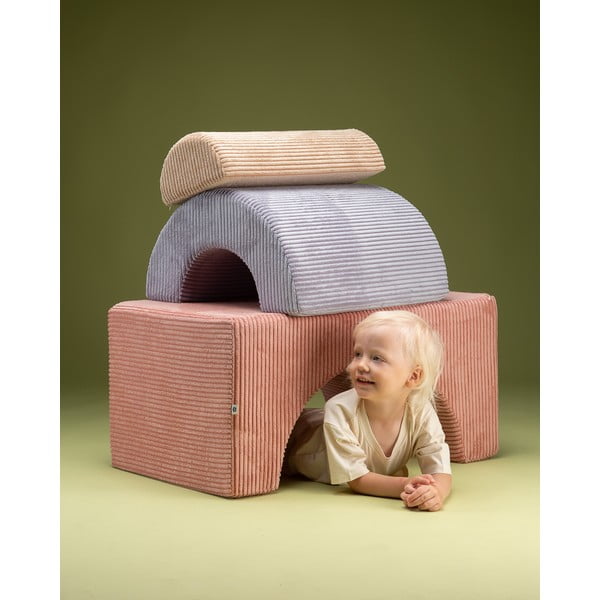 Teren de joacă din spumă roz 3 buc. din catifea reiată înălțime 37 cm 75x49 cm Rainbow Montessori – Wigiwama-image-1