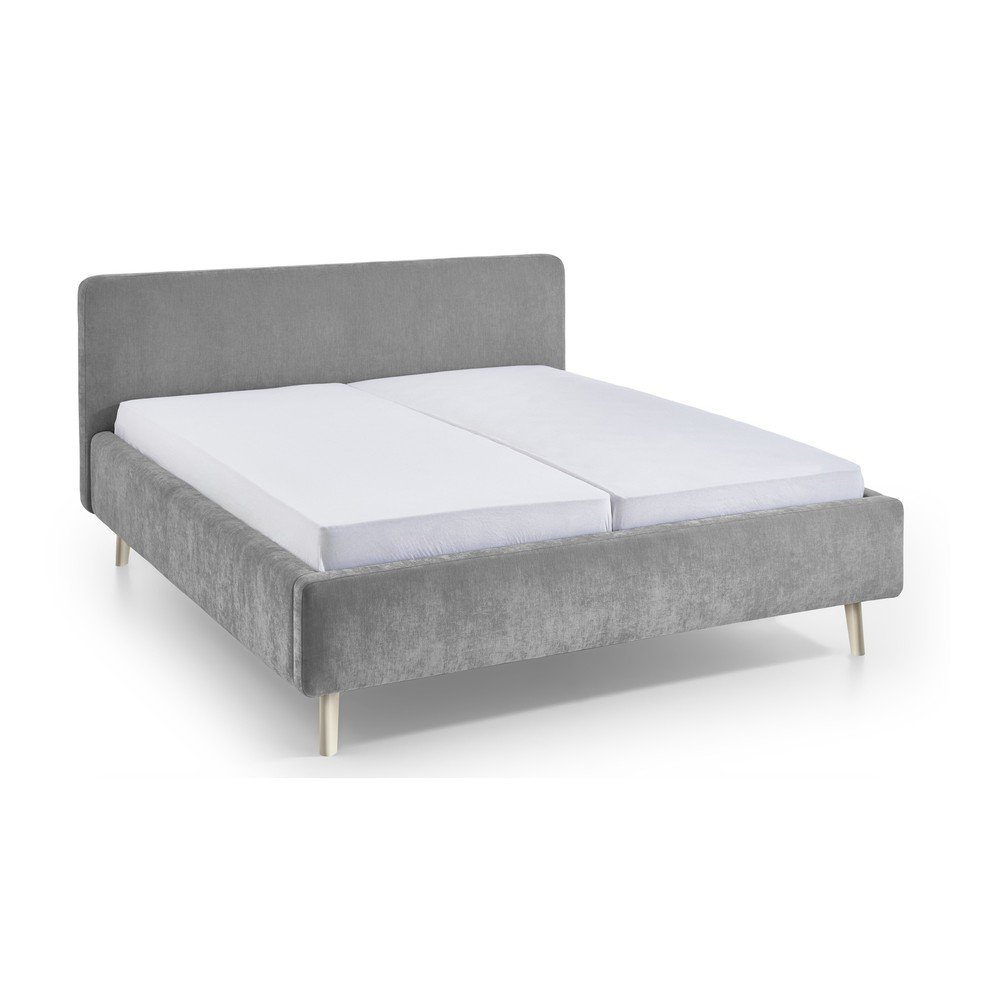 Pat matrimonial gri tapițat cu somieră 180x200 cm Mattis – Meise Möbel