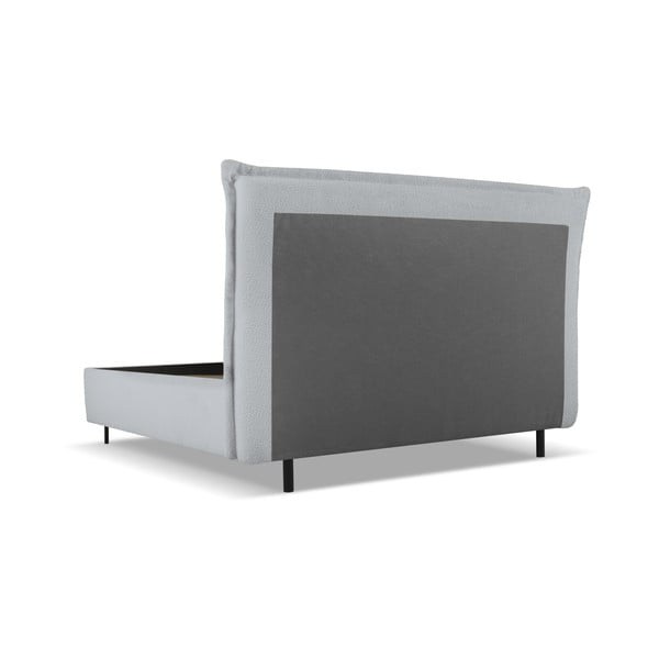 Pat matrimonial gri tapițat cu spațiu de depozitare cu somieră 180x200 cm Armie – Milo Casa-image-3