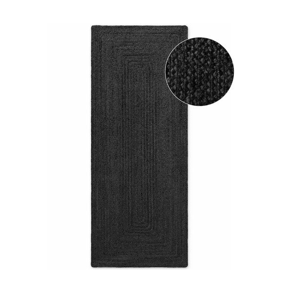 Covor tip traversă negru reversibil/țesut manual din iută 80x200 cm Juno – Hanse Home