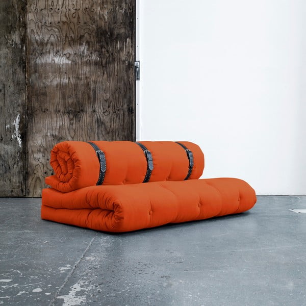 Canapea extensibilă cu detalii din piele și cusătură albă Karup Buckle Up Orange