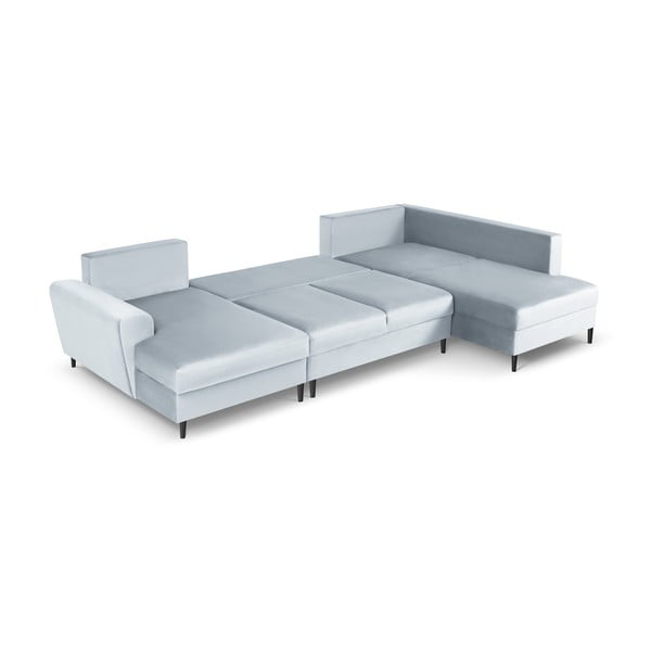 Colțar albastru deschis extensibil, cu spațiu de depozitare cu tapițerie din catifea (cu colț pe partea dreaptă, în formă de "U") Kyoto – Cosmopolitan Design-image-2