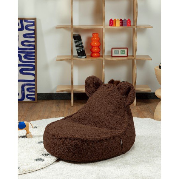 Fotoliu puf pentru copii maro închis cu tapițerie din țesătură bouclé Warm Hazel – Wigiwama-image-3