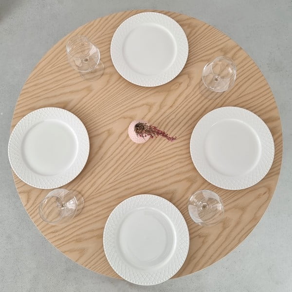 Masă de dining rotundă cu blat cu aspect de lemn de  frasin  ø 90 cm Jubi – Ragaba-image-2