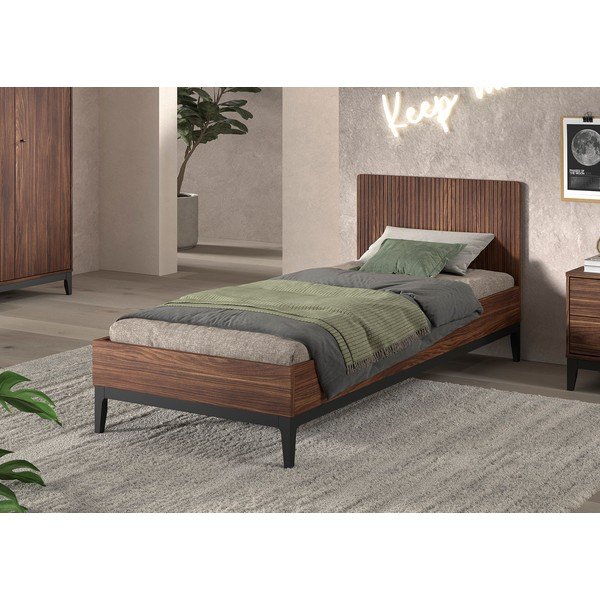 Pat în culoare naturală închisă din  placă aglomerată de lemn cu aspect de lemn de nuc fără somieră 90x200 cm Ilyas – Vipack-image-1