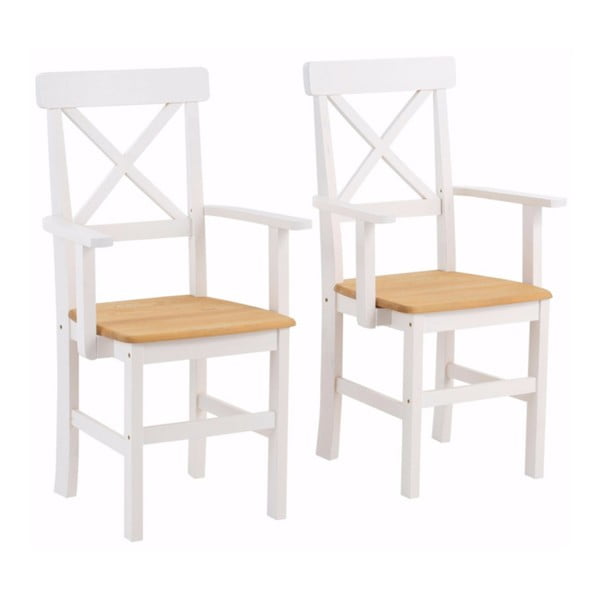 Set 2 scaune cu cotiere din lemn masiv de pin Støraa Nicoline, alb