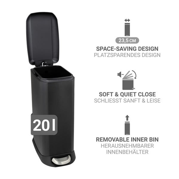 Coș de gunoi negru mat cu pedală din oțel 20 l Design – Wenko-image-4