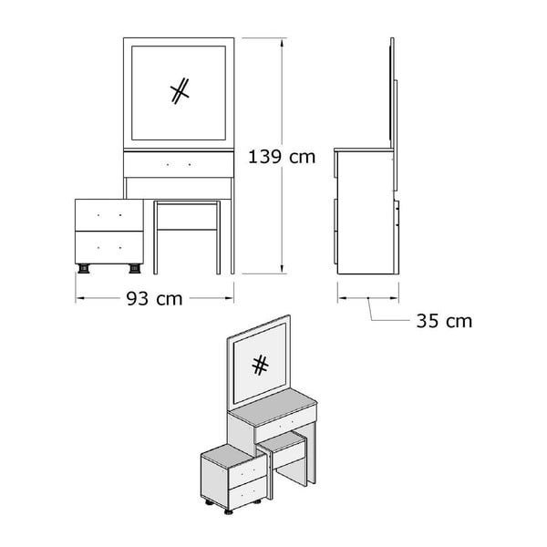 Masă de toaletă Alacati, alb-image-2