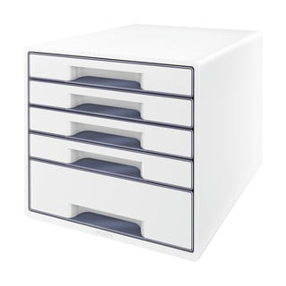 Cutie cu sertare Leitz WOW CUBE, 5 sertare, alb-gri