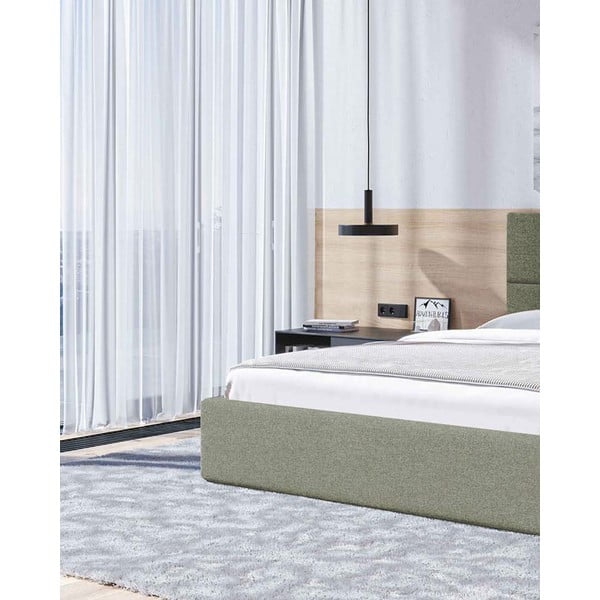 Pat matrimonial verde tapițat cu spațiu de depozitare cu somieră 160x200 cm Bufo – MESONICA-image-4